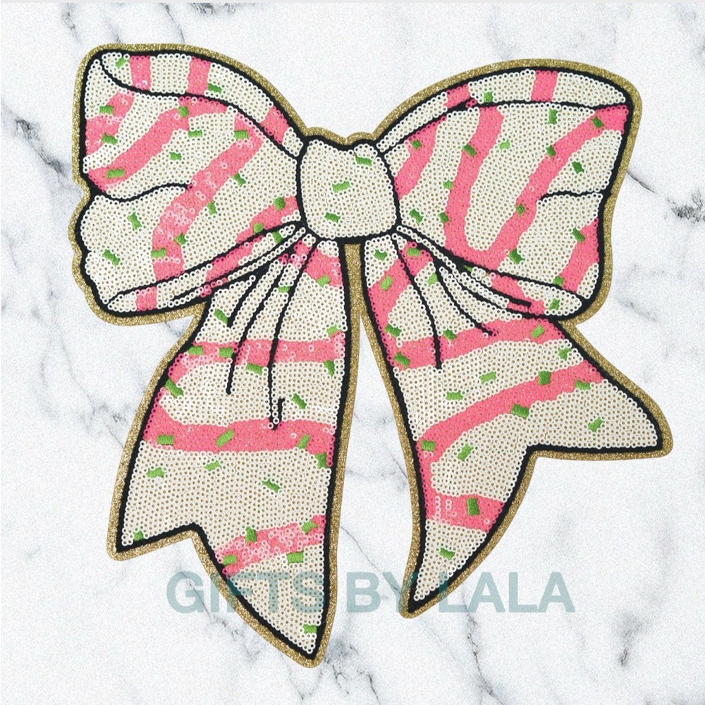 Coquette Pink Christmas Bow Sequin Patch Trendy